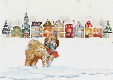 Wintergruß – Karte mit Tibet Terrier Motiv
